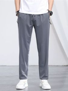 กางเกงลำลองชายผ้าไหมน้ำแข็ง กางเกงขายาวทรงตรง ระบายอากาศได้ดี ทรงหลวม สวมใส่สบาย สำหรับฤดูร้อน