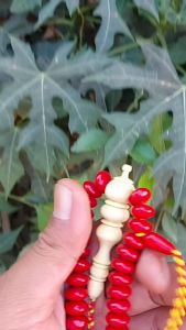 Tasbih Batu Marjan Kombinasi Kayu Kemuning Gadeng Ukuran 10mm Isi 99 Butir Model Gepeng - Musli