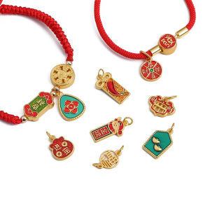 1ชิ้นจี้ชุบสีทองรูปลูกปัดทองเหลืองนำโชคจี้คำอวยพรนำโชคจากจีนสำหรับเครื่องประดับทำเครื่องประดับต่างหูกำไล Diy