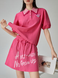 XIAODADEHUA | Design Vintage Pink Sporty Casual Set for Women Summer 2026 Short Skirt