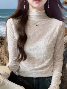 chaqi | Lace Transparent Lace Half-high Collar Hollow Blouse
