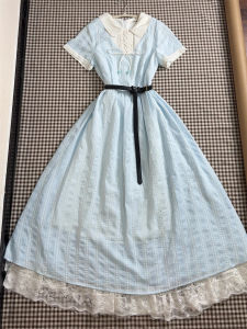 LIRENQING | French Style Faux Two-Piece Blue Womens Dress