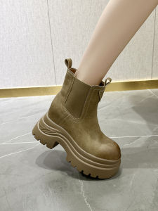 ผู้หญิง รองเท้าเชลซี 10 ซม.ส้นหนาพิเศษ 2024 ฤดูใบไม้ร่วง สไตล์ใหม่บุหรี่รองเท้าเดี่ยวแพลตฟอร์ม Retro ความสูง