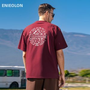 Enjeolon | Heavyweight Cotton Loose Fit Graffiti Style Rock Climbing Print Summer T-shirt 230g