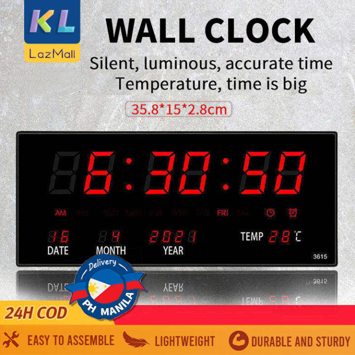 【COD】LED Large Wall Clock Digital Night Light Silent Wall Mounted Clock ...