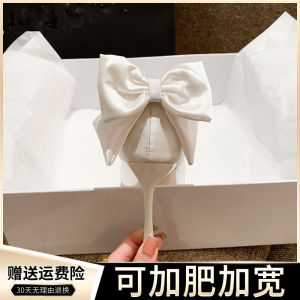 Wide Foot Butterfly Knot High Heels Wedding Shoes White French Style Matron of Honor Shoes Size 41 to 43 Fashionable Korean Version