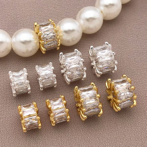 Mix 3 pieces of 18K copper plated real golden thick silvery with zircon cylindrical spacer beads DIY jewelry making accessories