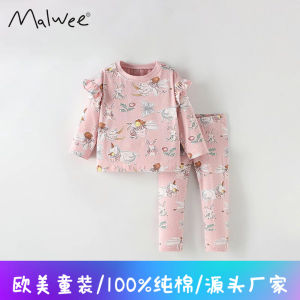 Malwee Girl Suit Autumn Clothing New Arrival Fashion Children Western Style Printed round Neck Long Sleeves Childrens Clothing Two-piece Set