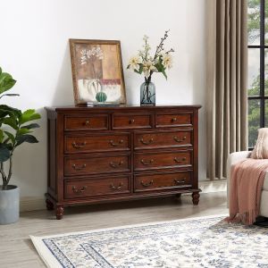 American-Style Solid Wood Chest of Drawers Bedroom Minimalist Five Buckets Seven Buckets European-Style Storage Cabinet Chest of Drawers Walnut Color Complete Set