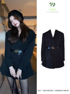 เสื้อสูทสีดำลำลองสำหรับผู้หญิง ทรงหลวม แขนยาว ทรงเข้ารูป เสื้อผ้าทำงาน ฤดูใบไม้ร่วง/ฤดูหนาว เสื้อผ้าทำงานสีพื้น