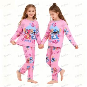 Kids Long - Sleeve Stitch Themed Pajama Set in Pink Comfortable Loungewear Children Sleepwear Homewear Nightwear Lilo&Stitch