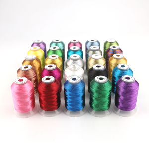 25 Assorted Colors Metallic Embroidery Machine Thread Kit 500M Each Spool for Computerized Embroidery and Decorative Sewing