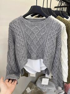 Soft Sweater Womens Lazy Knitted Shirt Two-Piece Set Vintage Style Comfortable Fit Long Sleeve round Neck Pure Color Autumn Wear