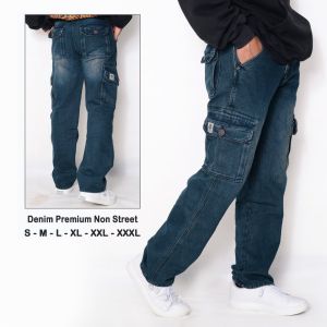 Loose Jeans Cargo Reguler - Celana Denim Cargo Reguler