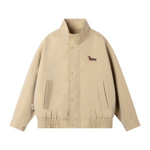 MUCMUKN | Glossy Twill Cotton Stand-up Collar Jacket With Red Scarf And Dachshund Embroidery For Girls