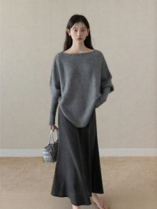 Cantonstory | Off-shoulder Batwing Sweater Pencil Skirt Two-piece Set