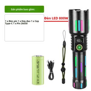 Đèn Pin Laser Trắng Công Suất Cao 800W TYPE-C USB Có Thể Sạc Lại Có Thể Phóng To 4500M Đèn Cắm Trại Tầm Xa Thân Đèn Hợp Kim Nhôm Chống Nước