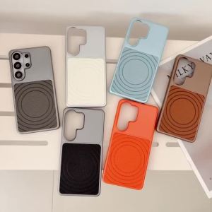For Magsafe Wavy Pattern Leather Plating Phone Case For Samsung S26 Plus S25 S24 FE S23 Ultra Wireless ChargeProtection Cover