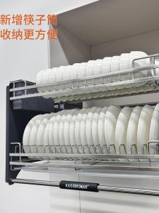 Modern Style 304 Stainless Steel Pull out Kitchen Cabinet Basket under Shelf Plate Bowl Chopsticks Elevating Storage Basket