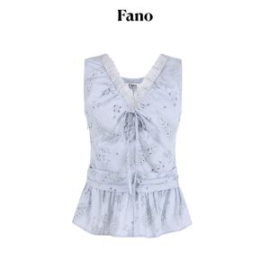 Fano | Đầm Dài Đai Eo V-Neck Voan Thêu Ren Ôm