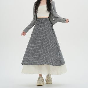 puella | Summer Lace and Plaid High-Waisted A-Line Skirt