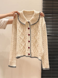 เสื้อคาร์ดิแกนถักแขนยาวหนาสำหรับผู้หญิง ทรงหลวม ปกเด็ก กระดุม ฤดูใบไม้ร่วง/ฤดูหนาว เสื้อชั้นในสำหรับผู้หญิง