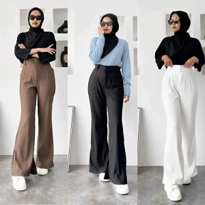 Celana Cutbray Knit Wanita Highwaist / Celana Loose Knit Korean premium Model Bawah Belah