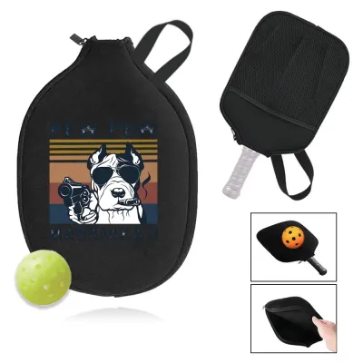 Shock-Absorbent Neoprene Black Pickleball Paddle Cover With Handle Sports Gift Handbags Pew Print