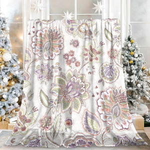Beast Kingdom | Purple Boho Floral Paisley Flannel Blanket Soft Fuzzy Plush Cozy Warm Throw for Sofa Bed Couch Home Decor