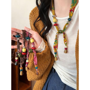 สร้อยคอผ้าพันคอไหมดอกไม้โมนี โซ่หมุดแฟชั่นสำหรับผู้หญิง โซ่หมุดสเวตเตอร์สไตล์วินเทจ เครื่องประดับที่เล็กและหรูหรา