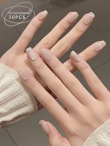 INS Ice Transparent Cat Eye Colorful Crystals Mermaid with Beads Nail Stickers Affordable Luxury Style White Mid Length Long Length Wear Armor Niche Style