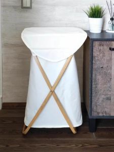 Nordic Style Foldable Oxford Cloth Bamboo Laundry Basket with Lid Dirty Clothes Basket Storage Basket 75 Liters Capacity