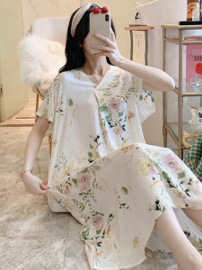 New Cotton Silk Sleep Dress Women Summer Long Sleeve Artificial Cotton Short Sleeve Nightgown Cotton Silk Summer Dress Home Style