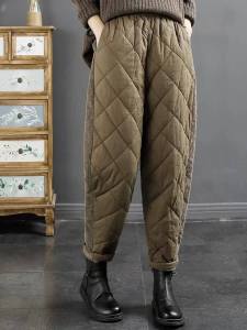 Leak-Picking Big Sale Export Cut Label Patchwork Corduroy Quilted Pressing Line down Cotton Pants Female Winter Windproof Thermal Harem Pants