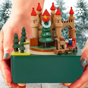 Dizoey Christmas Wooden Music Box Present Christmas Train Musical Box Smart Castle Toy Birthday Present for Lover Friends and Children