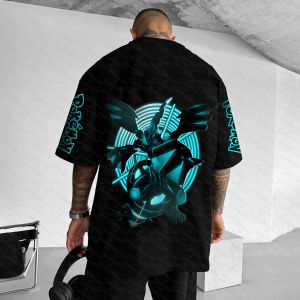 Bandai | 2026 Summer Pokemon Pure Cotton T Shirt Zekrom Front Print Blue Green Glow Effects Sleeve Pokemon Text Men Women Casual Fashion