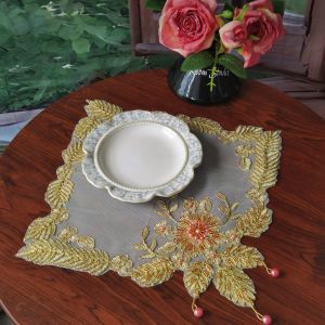 Ramadan Placemat Luxury Decorative Plate Mat Handmade Embroidery Coaster Pearl-Decorated Napkin Festive Home Decor Table Setting