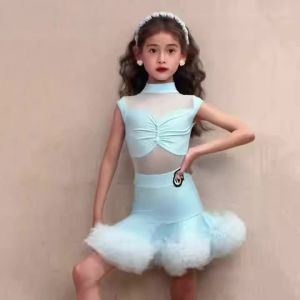 New Summer Girls Latin Dance 2-Piece Set Kids High Quality Practice Performance Dancewear Suitable Stage Performances