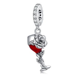 BAMOER 925 Sterling Silver Glass Cup Pendant Charm For Women Bracelet DIY Accessories Fashion Jewelry