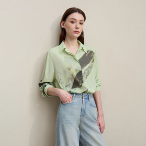 AMII | Elegant Commuter Style Abstract Art Print Chiffon Shirt