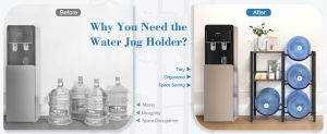 Water Gallon Rack Water Dispenser Rack Water Bucket Rack Water Holder Water Cooler Jug Rack Organizer Rack Stand 4 Slots 5 Gal Water Bottle Holder Storage Rack with Water Dispenser Stand for Home Office Kitchen Organizer