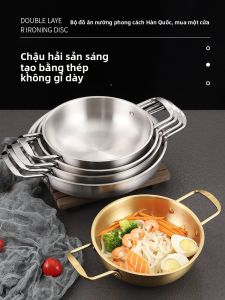 Nồi Nấu Súp Bằng Thép Không Gỉ Dày Hai Tai Vàng Phong Cách Hàn Quốc Nồi Nấu Mì Lạnh Nồi Nấu Hải Sản Nồi Nấu Quân Đội Dùng Tại Nhà