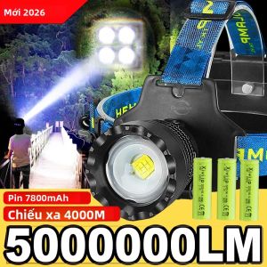 Đèn Pha LED Siêu 4 Trong 1 5000000LM Đèn Pha 18650 Có Thể Sạc Lại Mạnh Mẽ Để Câu Cá Cắm Trại Săn Bắn Đi Bộ Đường Dài - Đèn Pha Chống Nước