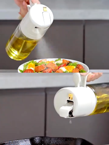 【SKIT SG】550ML 2in1 Dual-Use Oil Bottle Spray / Pour Oil Bottles Dispenser for Household BBQ Air Fryer Atomizer Spray Cooking Oil Container Leakproof 2 in 1 Oil Spraying / Pouring Oil Glass Bottle Kitchen Spray Soy Sauce Vinegar Seasoning Pot Mister
