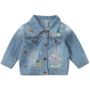 Embroidered Girls Denim Jacket Spring Autumn Fashionable Kids Clothing Pure Cotton Casual Style Jellybaby Brand Jacket