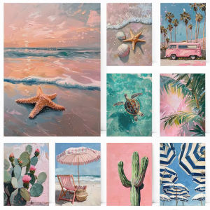 Beach Girly French Summer Cactus Palm Tree Sea Turtle Seashells Oil Painting By Numbers Wall Art for Room Home Decor
