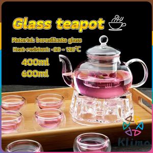 KLIMO Heat-resistant Glass Tea Set with Filter Tea Pot Transparent Teapot 400ml 600ml
