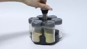 KEMORELA 360° Rotating Spice Bottle Set Glass Seasoning Storage Rack for Salt Sugar Pepper Kitchen Organizer