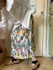 Hello Canon Floral Print A-Line Mini Skirt Womens Summer New Gentle Loose Waist High Waist Polyester Midi Skirt