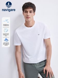 เสื้อยืดแขนสั้นผ้าไหมน้ำแข็ง Navigare สำหรับผู้ชาย ทรงพอดีตัว คอกลม ทรงหลวม แฟชั่นฤดูร้อน ทรงพอดีตัว ลายเรือใบ แขนสั้น